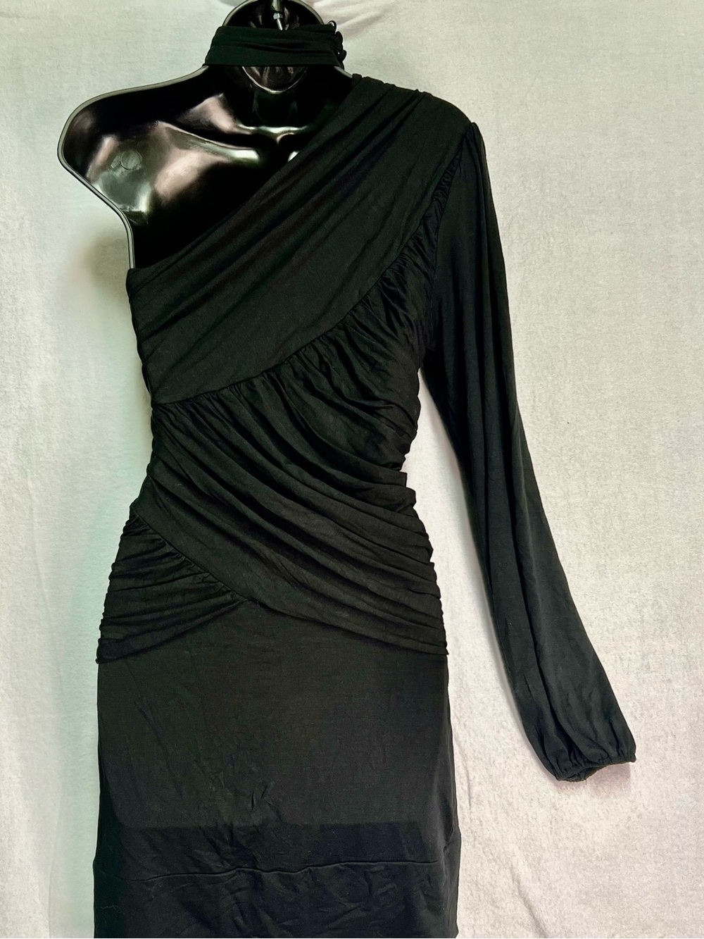 Bebe NWT Black One Shoulder Choker Dress Ruched Bodycon Tunic Sml Going Out Y2K